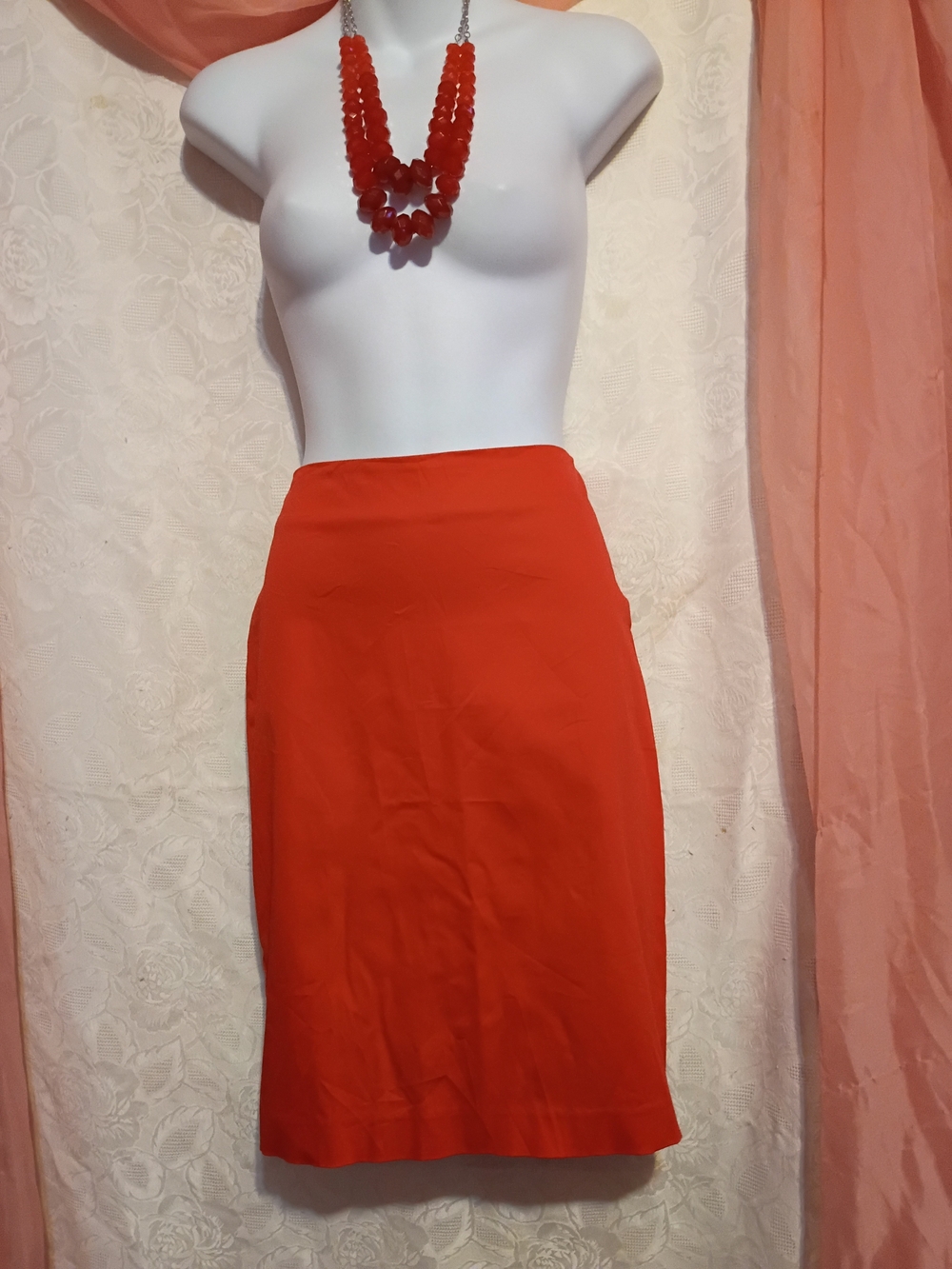 New York & Company Vibrant Orange-Red Pencil Skirt Sz Sm